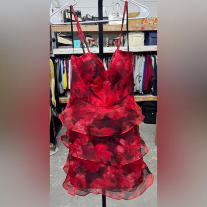 BCX Elegant Red Floral Tiered Dress