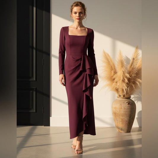 Xscape Deep Purple Long Sleeve Dress