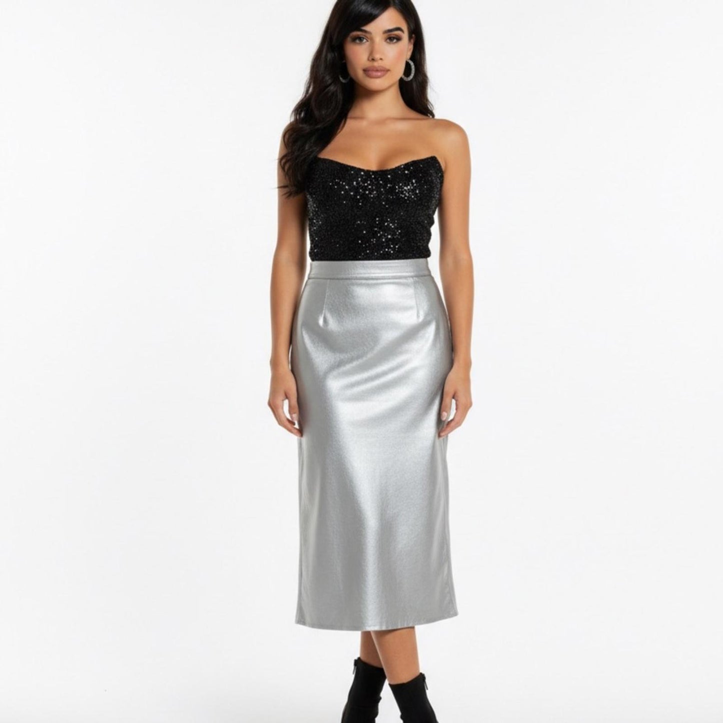 Vince Camuto Shimmering Silver Midi Skirt
