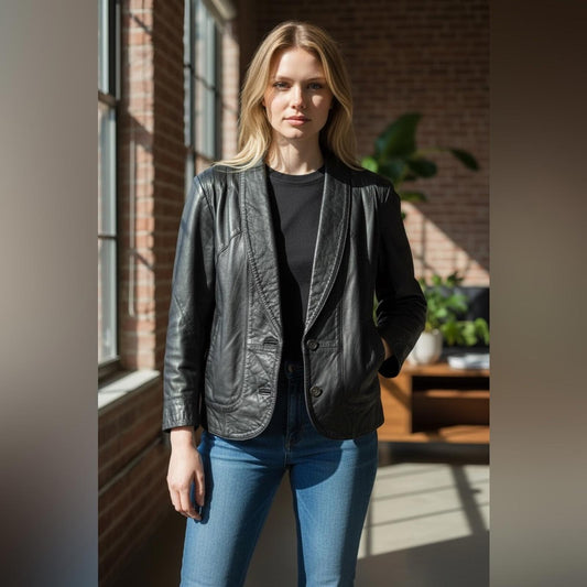 Pre-Love Renzo Costa Vintage Black Leather Jacket for Women