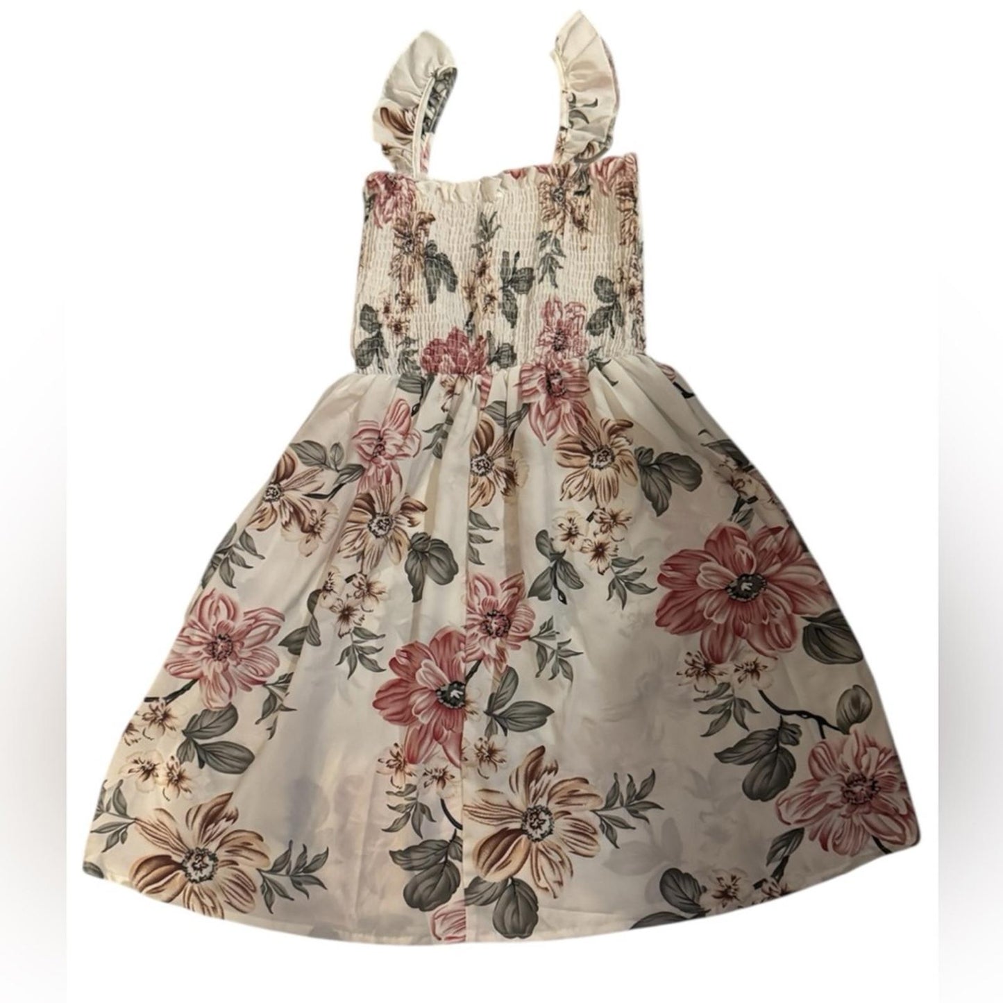 PatPat Floral Girls Dress in Cream and Pink