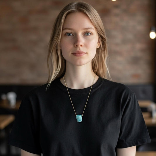 Elegant Vintage Gold tone Necklace with Blue Rick Pendant