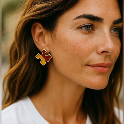 Tory Burch Red and Yellow Puzzle Earrings
