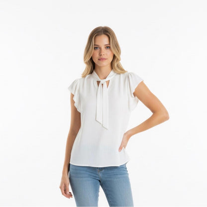 Tommy Hilfiger White Tie-Neck Blouse