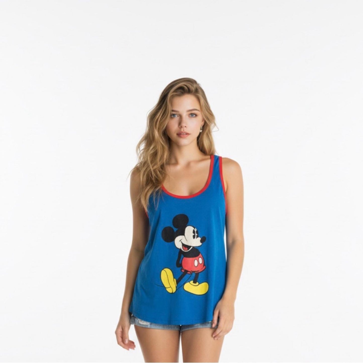 Pre-Love Disney Women's Blue and Red Mickey Mouse Tank Top