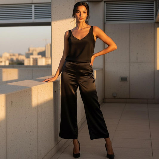 Alex Evening Chic Black Satin Pant