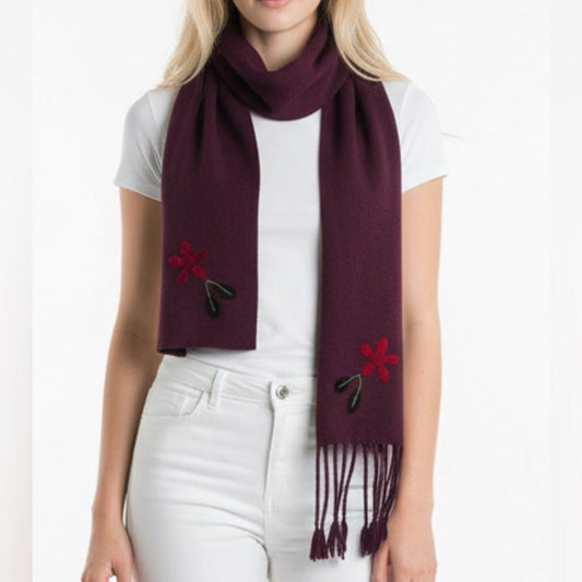 Pre-Love Elegant Purple Scarf with Floral Embroidery