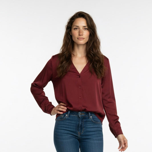 Pre-Love Whistles Deep Red Button-Down Shirt