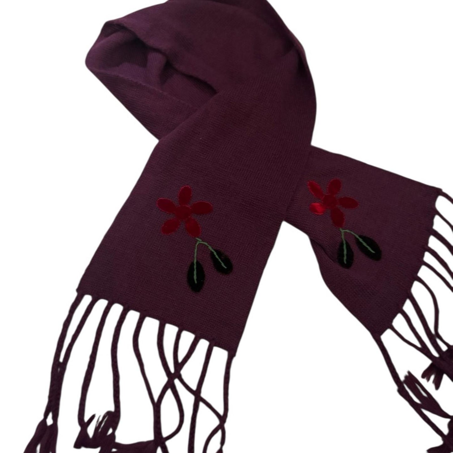Pre-Love Elegant Purple Scarf with Floral Embroidery