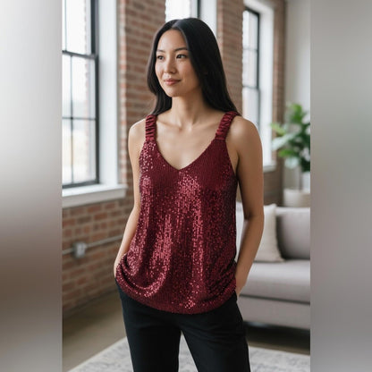 Vince Camuto Red Sequin Sleeveless Top