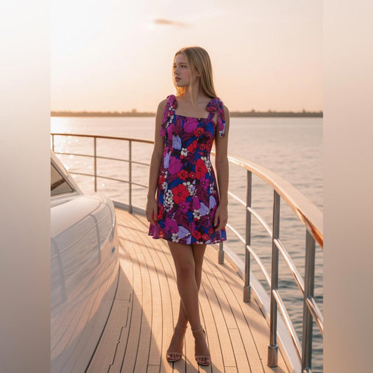 Adrianna Papell Vibrant Pink and Purple Mini Dress