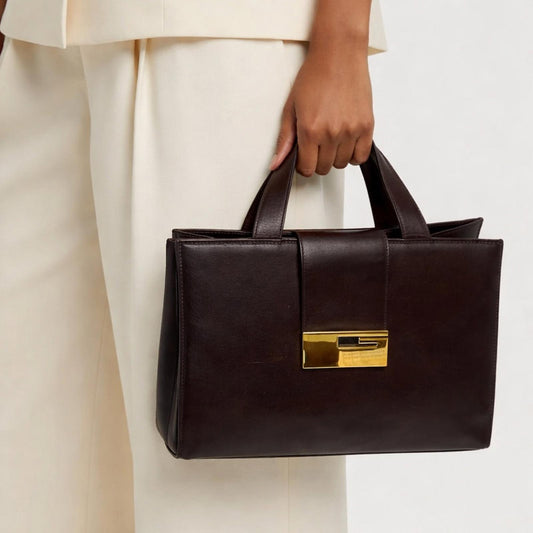 Authentic Gucci vintage Dark Brown Shoulder Bag with Gold Detail