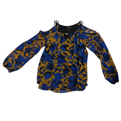 Pre-Love Elegant Women's Cold Shoulder Blouse in Blue and Gold