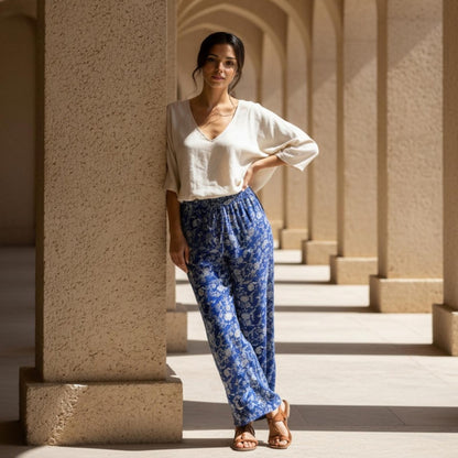 Vince Camuto Blue Floral Wide Leg Pants