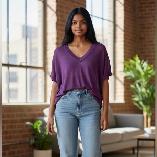 Vince Camuto Purple V-Neck Knit Top