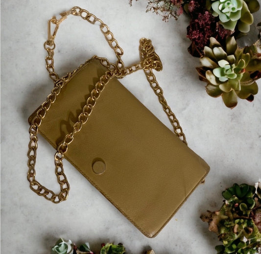 CHANEL authentic Coco Button Gold Metal Fittings Leather Long Wallet W Chain