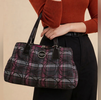 Pre-Love Coach signature tartan plaid shoulder handbag