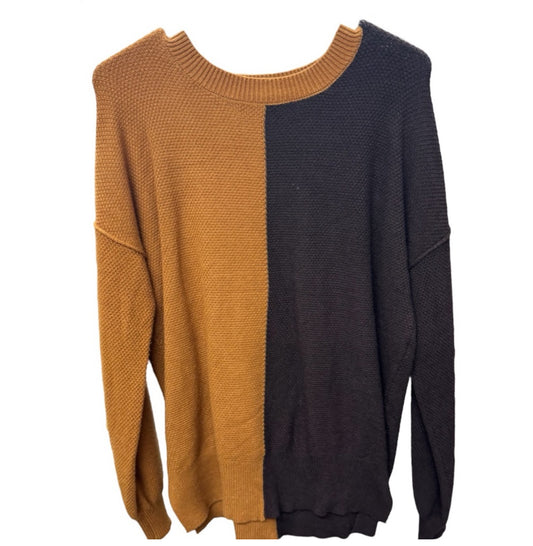 Two-Tone Brown and Mustard Long sleeve Sweater