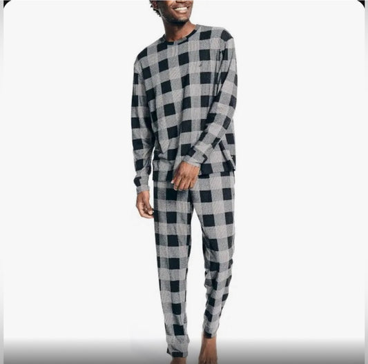 Nautica Men's L/S Crew Tee and Jogger Waffle Knit Plaid Pajama Pant …