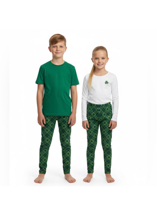Girls/Boys Green Clover Print leggings, athletic pants