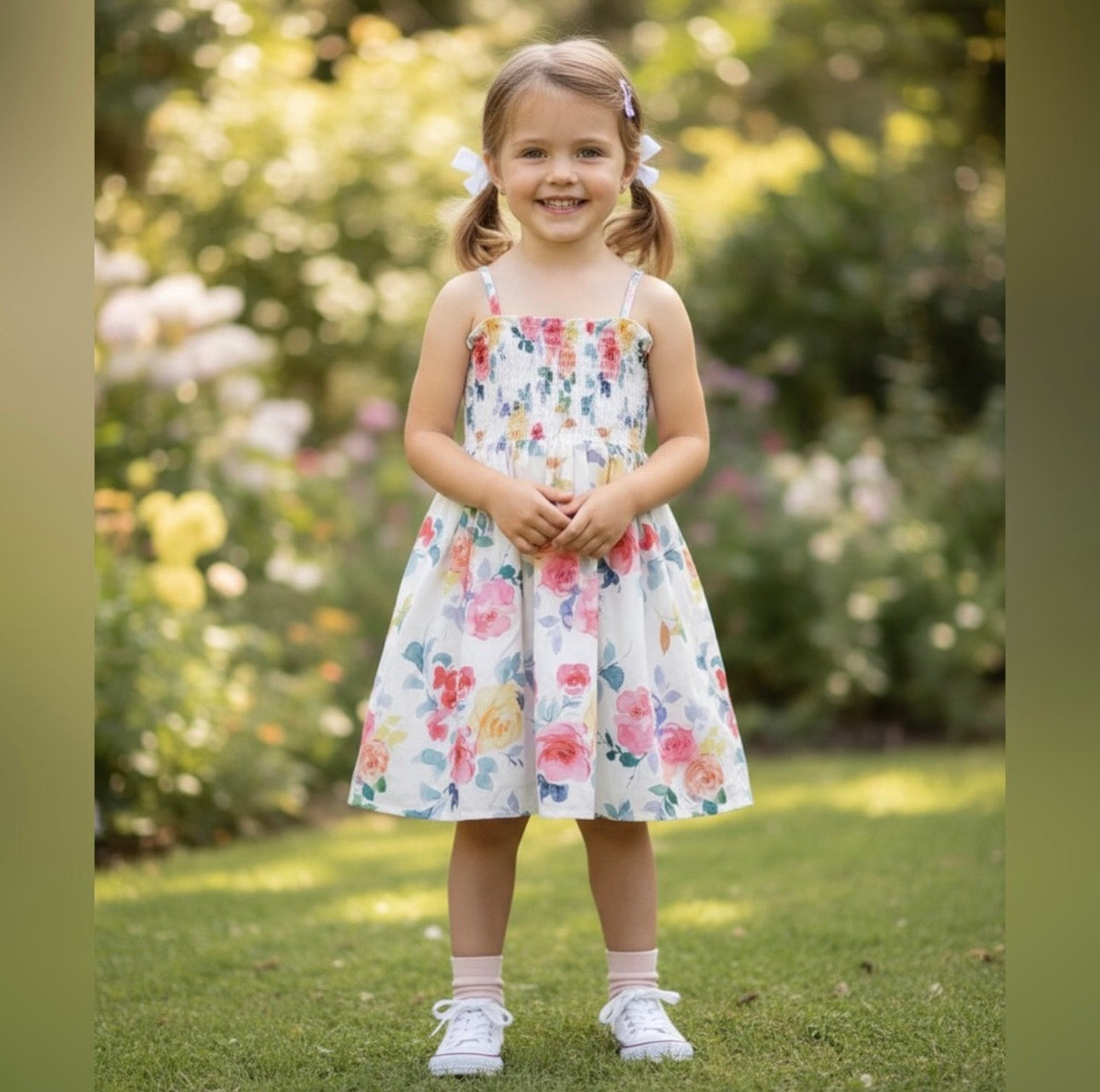 Girl Sweet Floral Print Smocked Sleeveless Dress