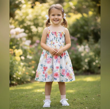 Girl Sweet Floral Print Smocked Sleeveless Dress