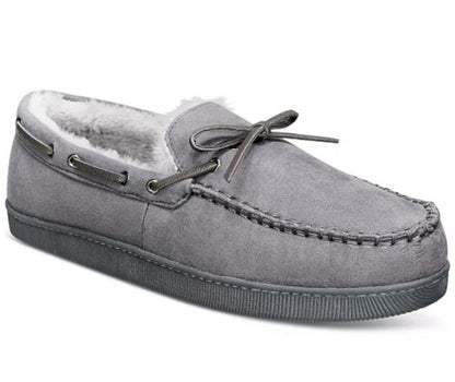 Club Room Men's Faux-Suede Moccasin Slippers with Faux-Fur Lining