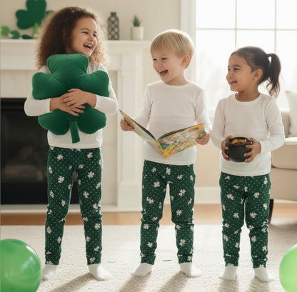 Girls/Boys Green Clover Print leggings, athletic pants