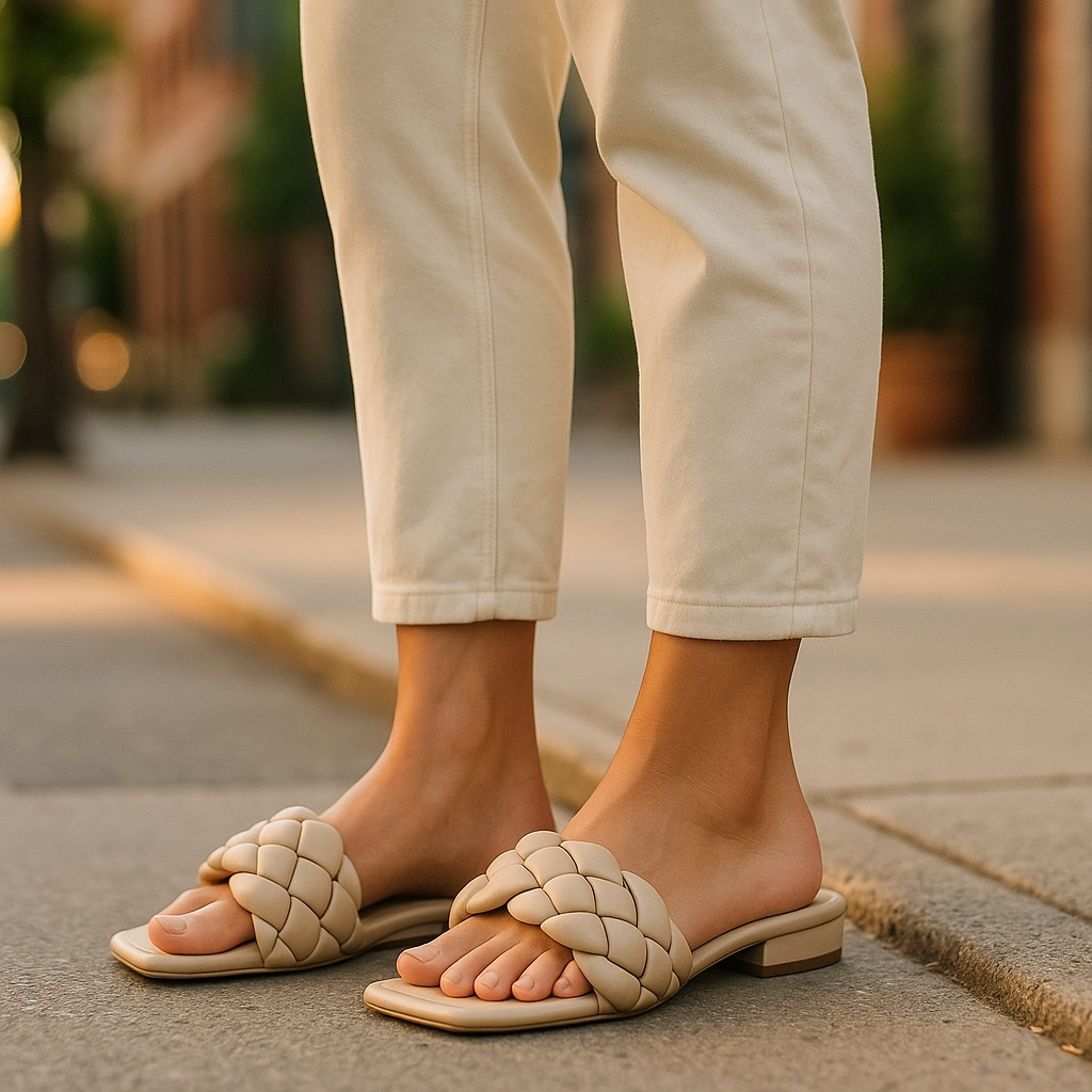 Weeboo Women's Tan Braided Slide Sandals