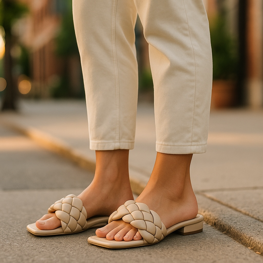 Weeboo Women's Tan Braided Slide Sandals