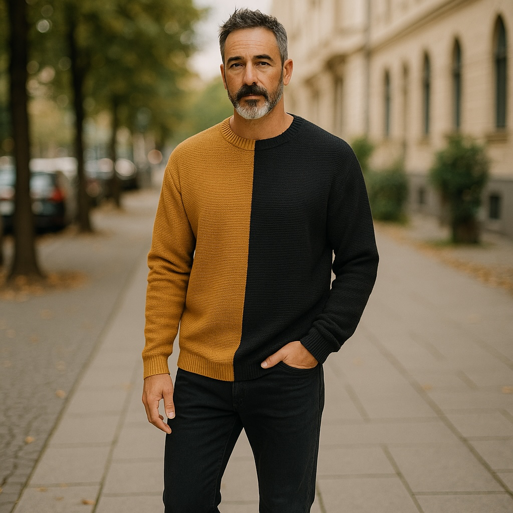 Two-Tone Brown and Mustard Long sleeve Sweater
