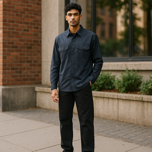 Navy Blue Button-down long sleeve Shirt
