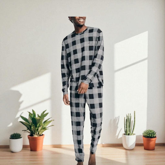 Nautica Men's L/S Crew Tee and Jogger Waffle Knit Plaid Pajama Pant …