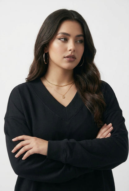Ideology Black V-Neck Long Sleeve Pullover Sweater