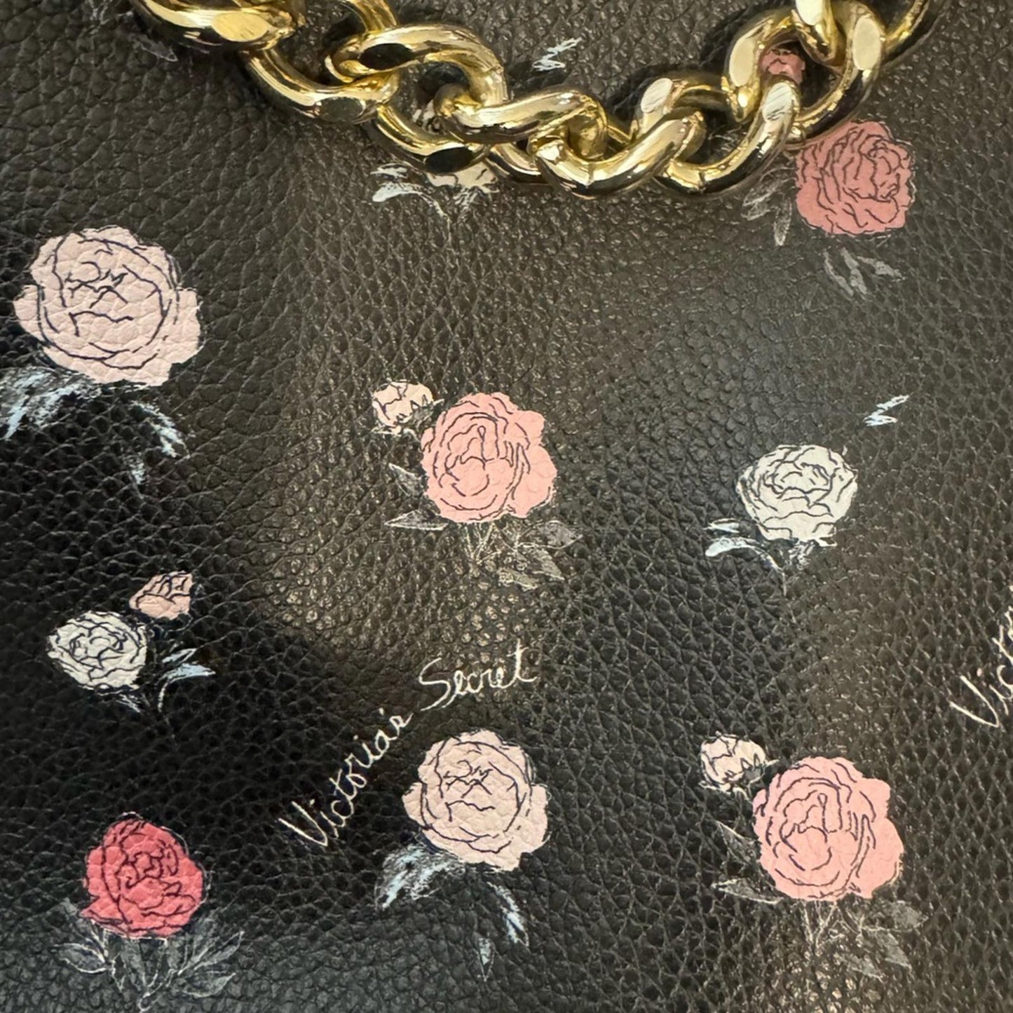 Pre-Love Victoria's Secret Black and Pink Floral Shoulder Bag