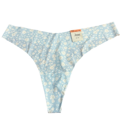 Set/6 of Seamless Thong Panties in Black, Cream, baby blue Daisy, green and Red