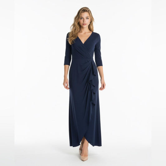 Xscape Elegant Navy Blue Wrap Dress