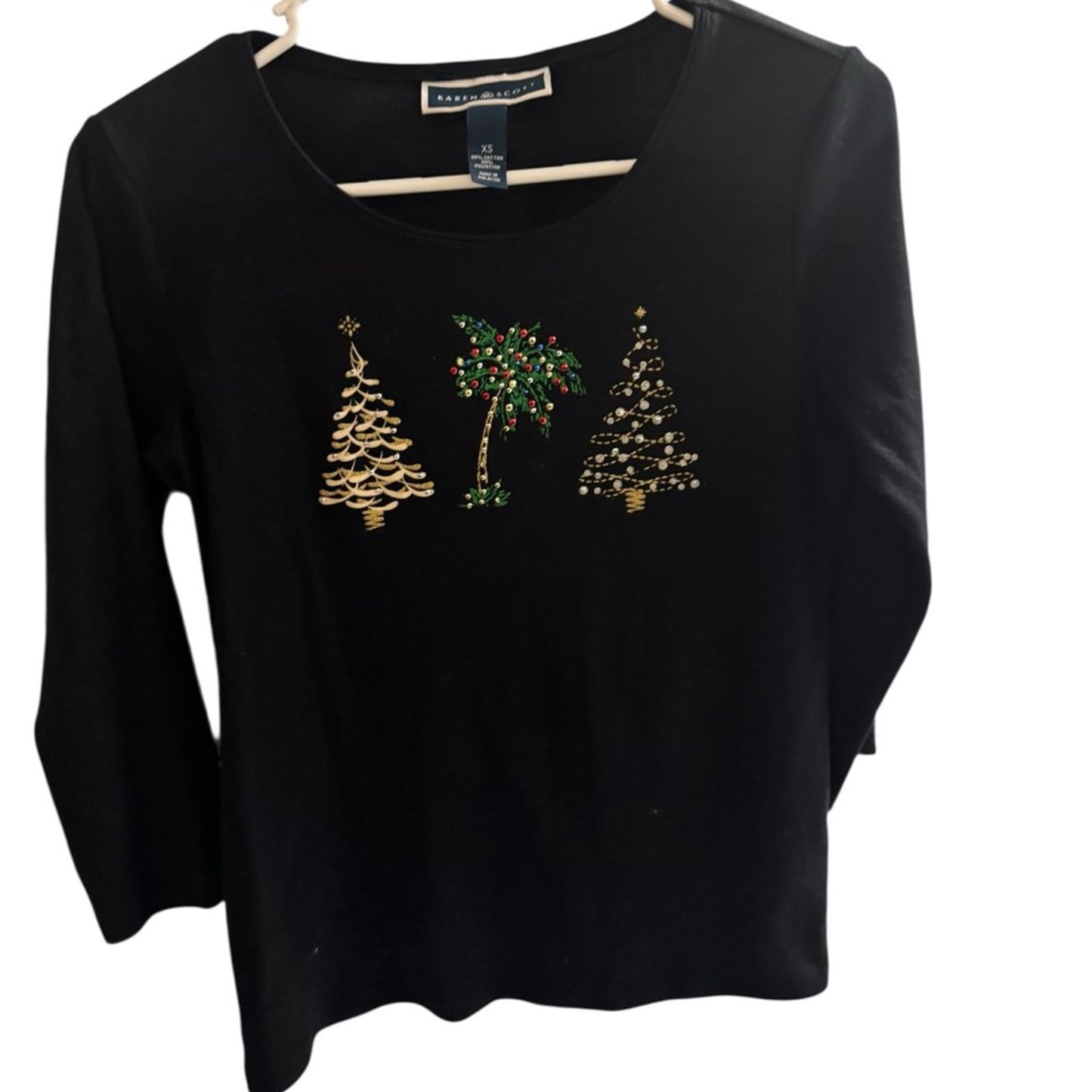Pre-Love Karen Scott Black Top with Gold and Green Accents