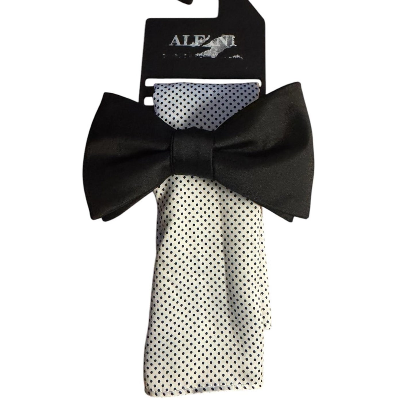 Alfani Black Bow Tie and Polka Dot Pocket Square Set