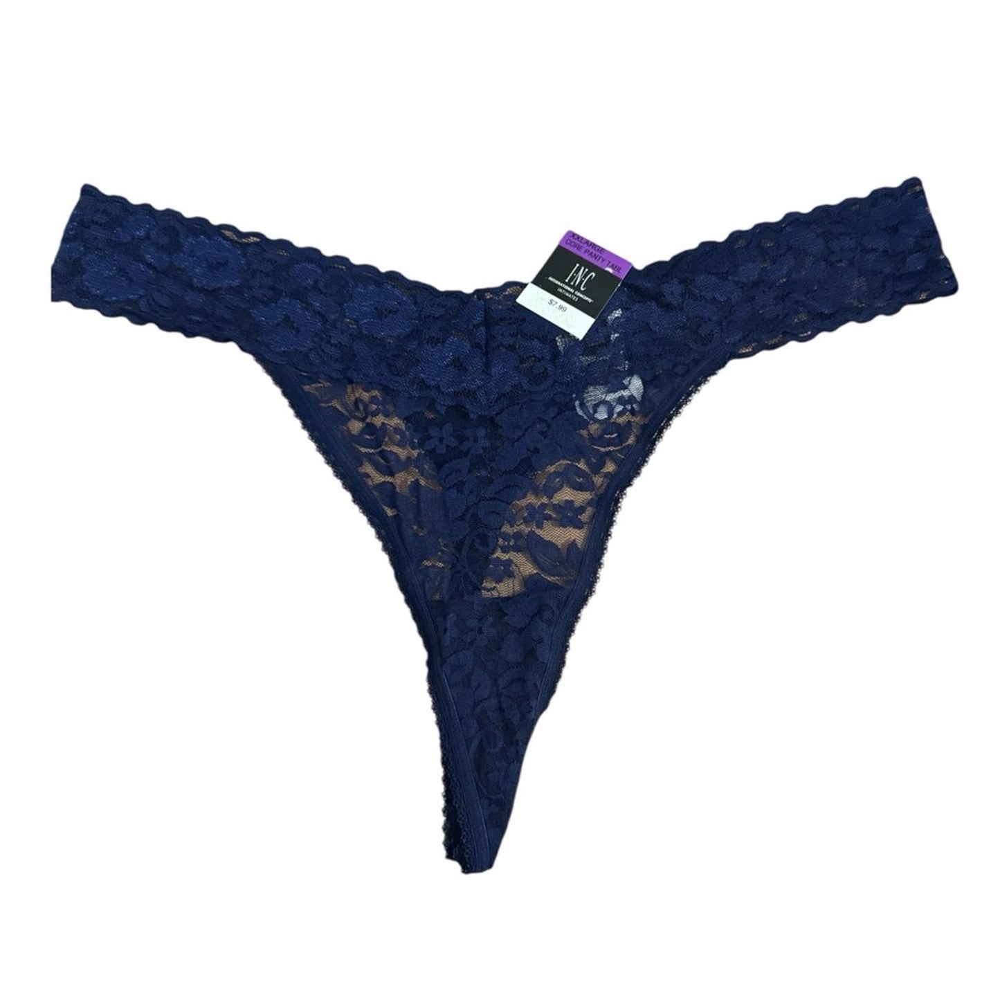 INC International Concepts Lace Thong Underwear Navy Sea