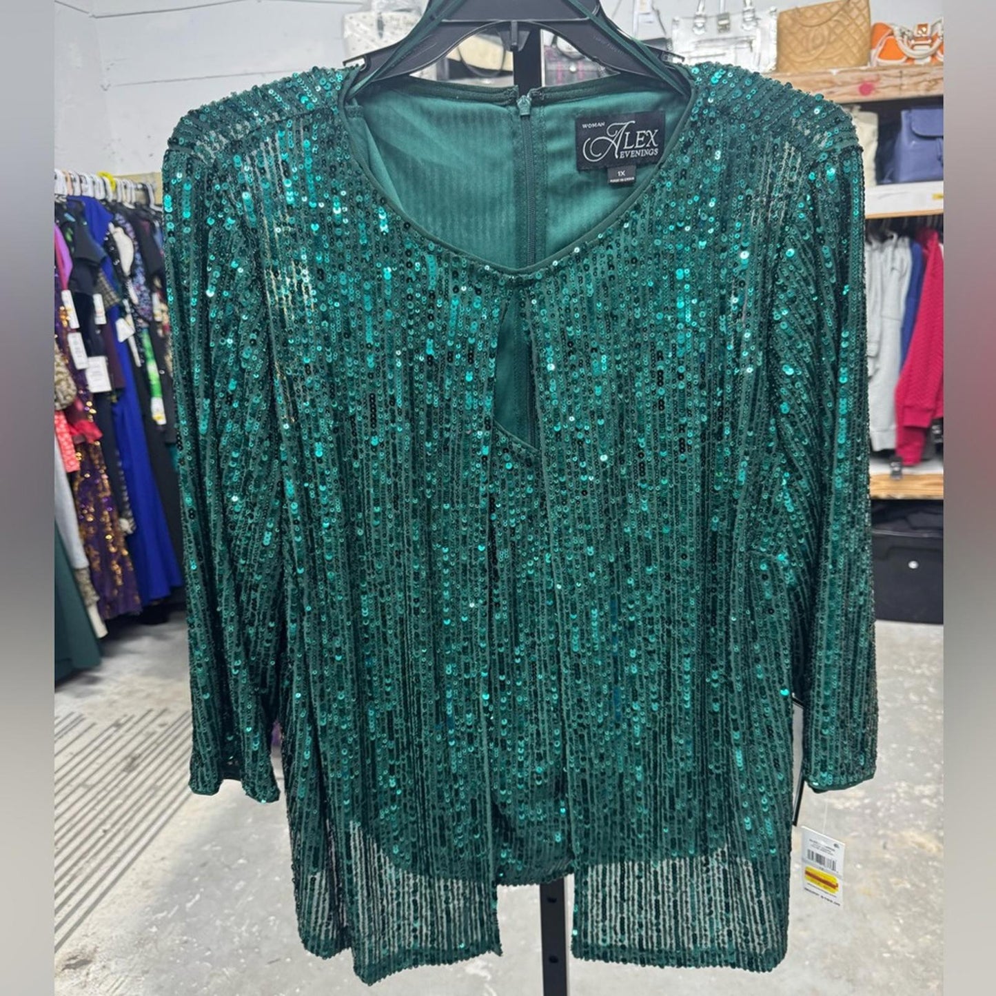 Alex Evening Green Sequin Top and Jacket Set