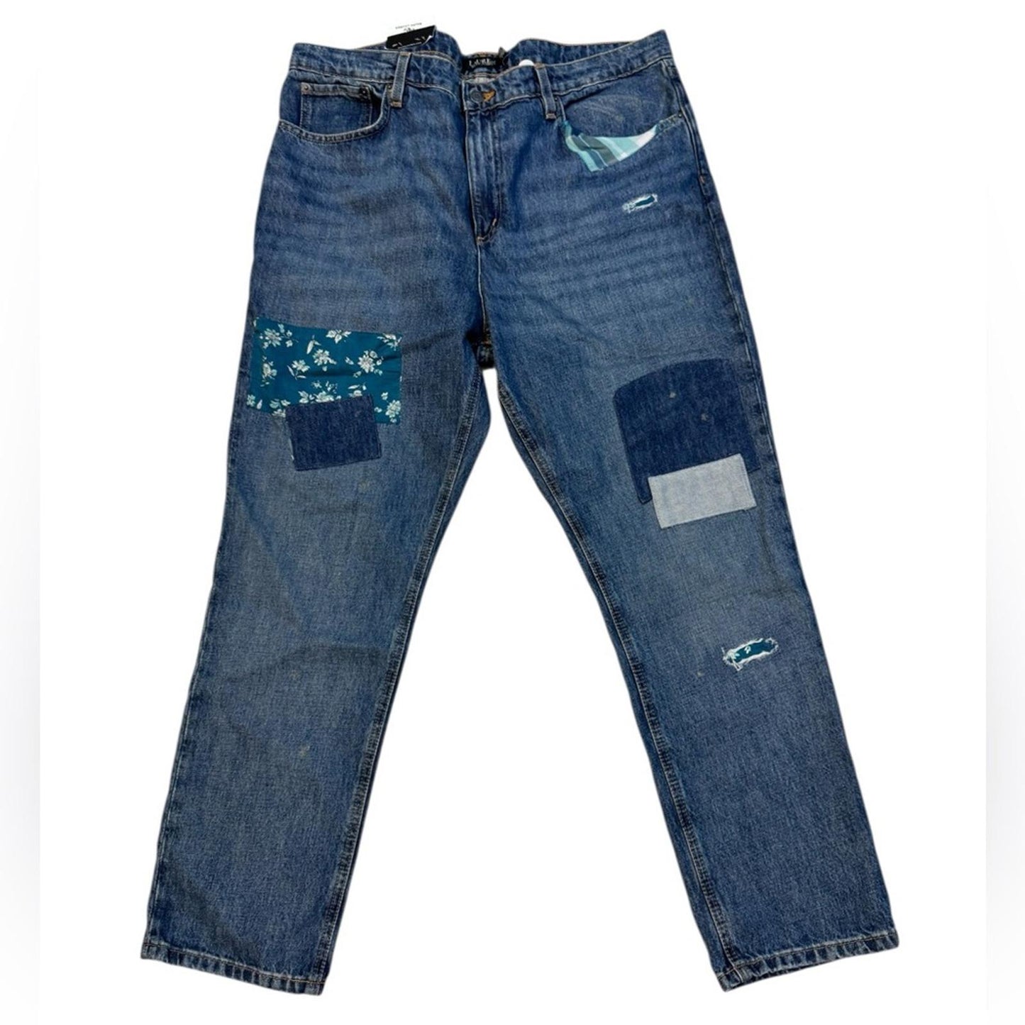 Lauren Ralph Lauren Blue Patchwork Straight Leg Jeans