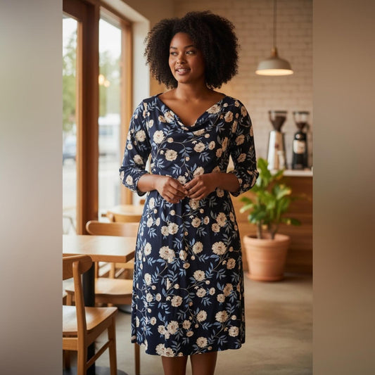 Jessica Howard Navy Floral Long Sleeve Dress