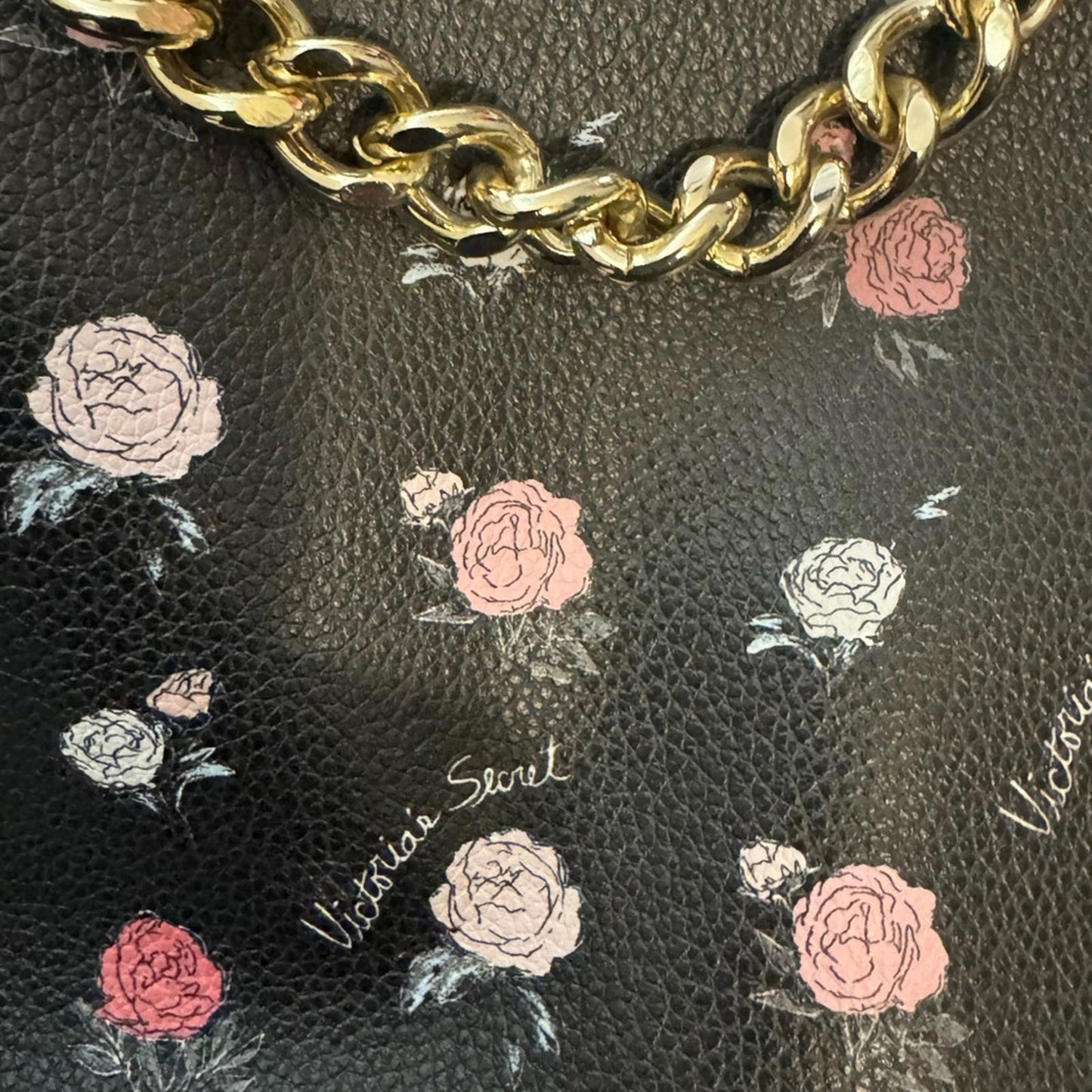 Pre-Love Victoria's Secret Black and Pink Floral Shoulder Bag