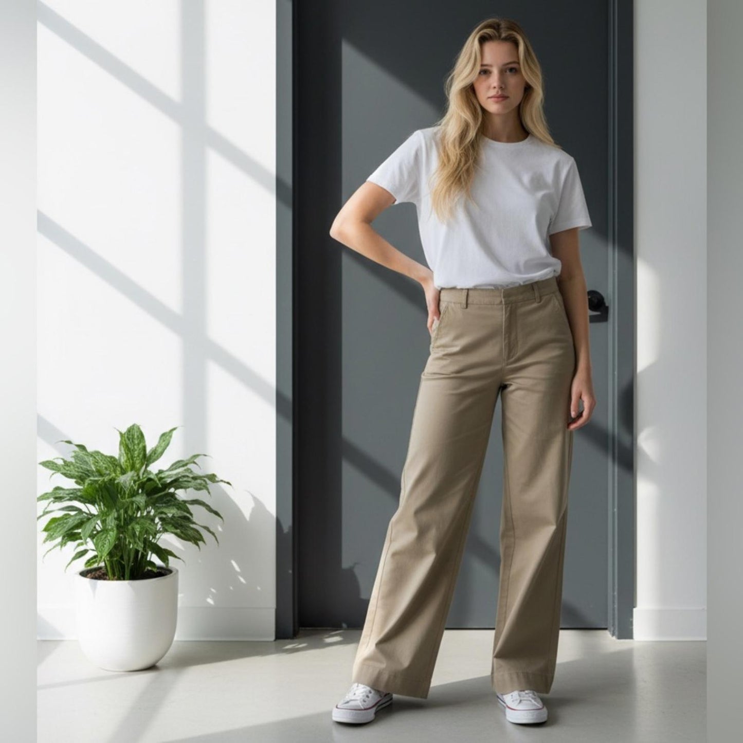 Lauren Ralph Lauren Khaki Wide-Leg Trousers
