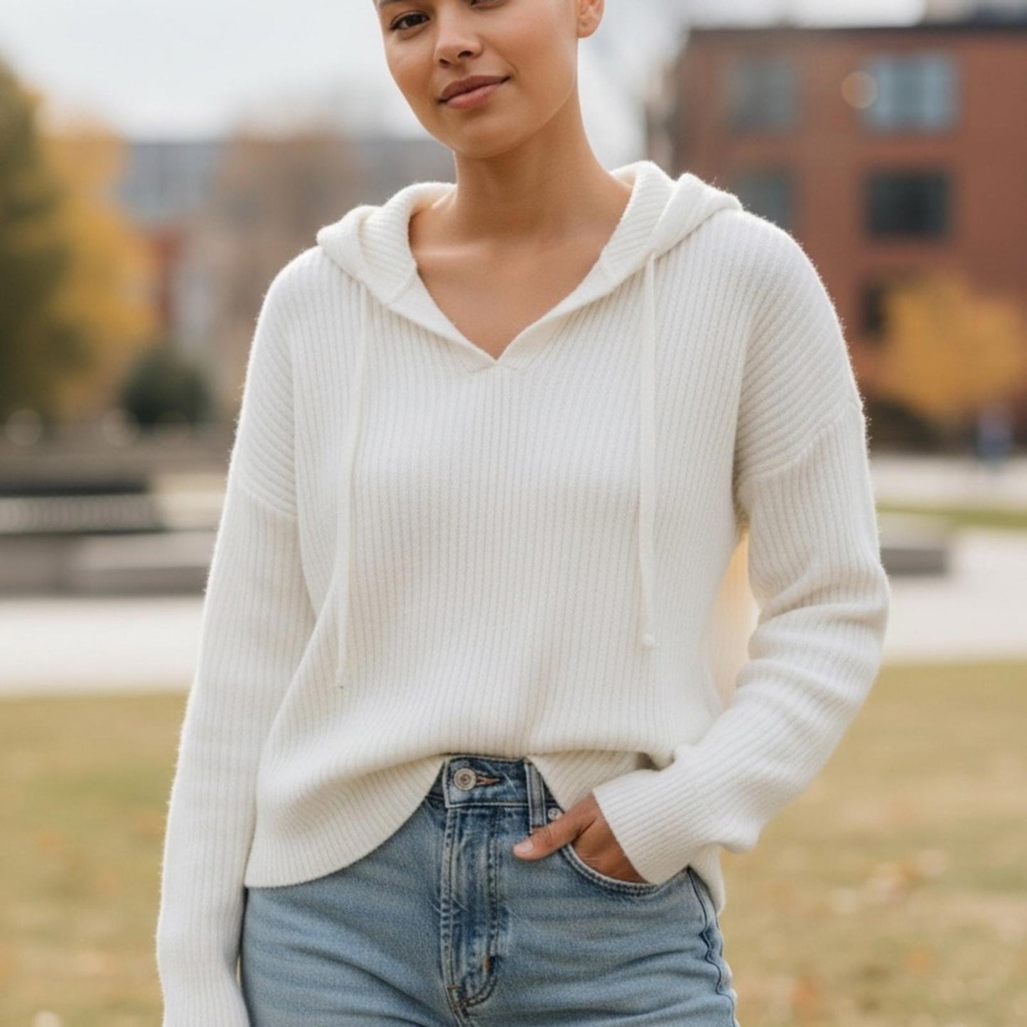 Lucky brand Women's White Hooded Sweater