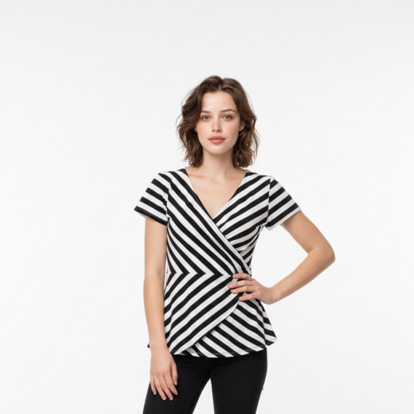 Pre-Love Verve Ami Black and White Diagonal Striped Blouse