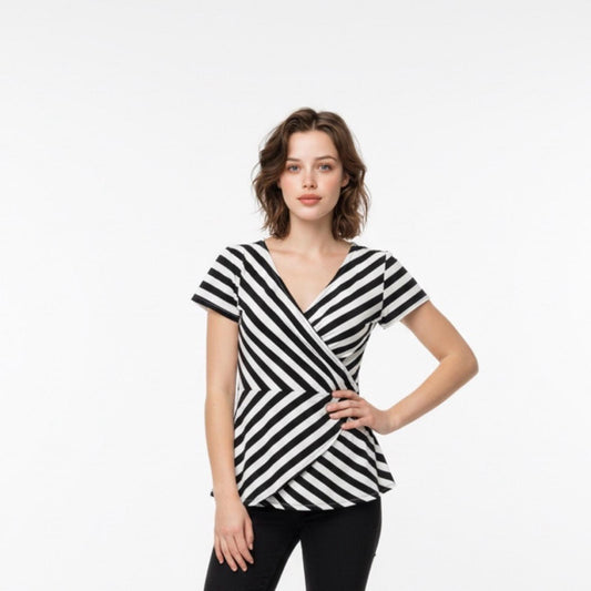 Pre-Love Verve Ami Black and White Diagonal Striped Blouse