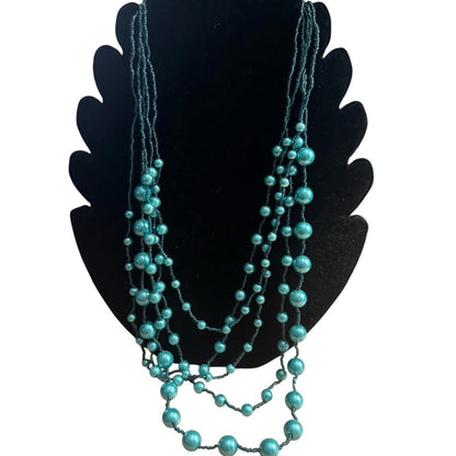 Elegant Blue Beaded Necklace and Earring Set