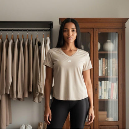 Adidas Women's Beige V-Neck Tee